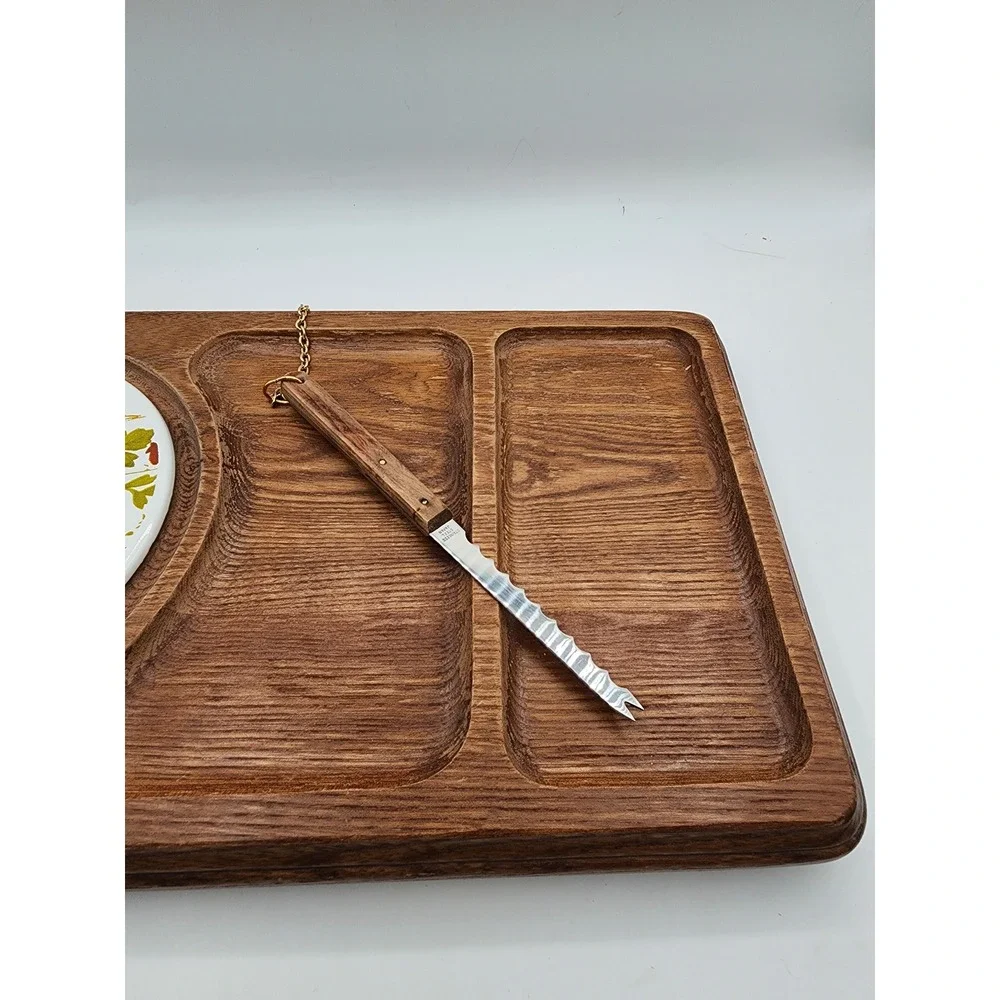 Vintage Goodwood Cheese Board Glass Dome Cloche Wood Tray with Knife